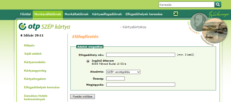 Az elfogadóhely kiválasztása után beírjuk az előlegként fizetni kívánt, forintra kerekített összeget, valamint a Megjegyzés mezőt kitöltjük.