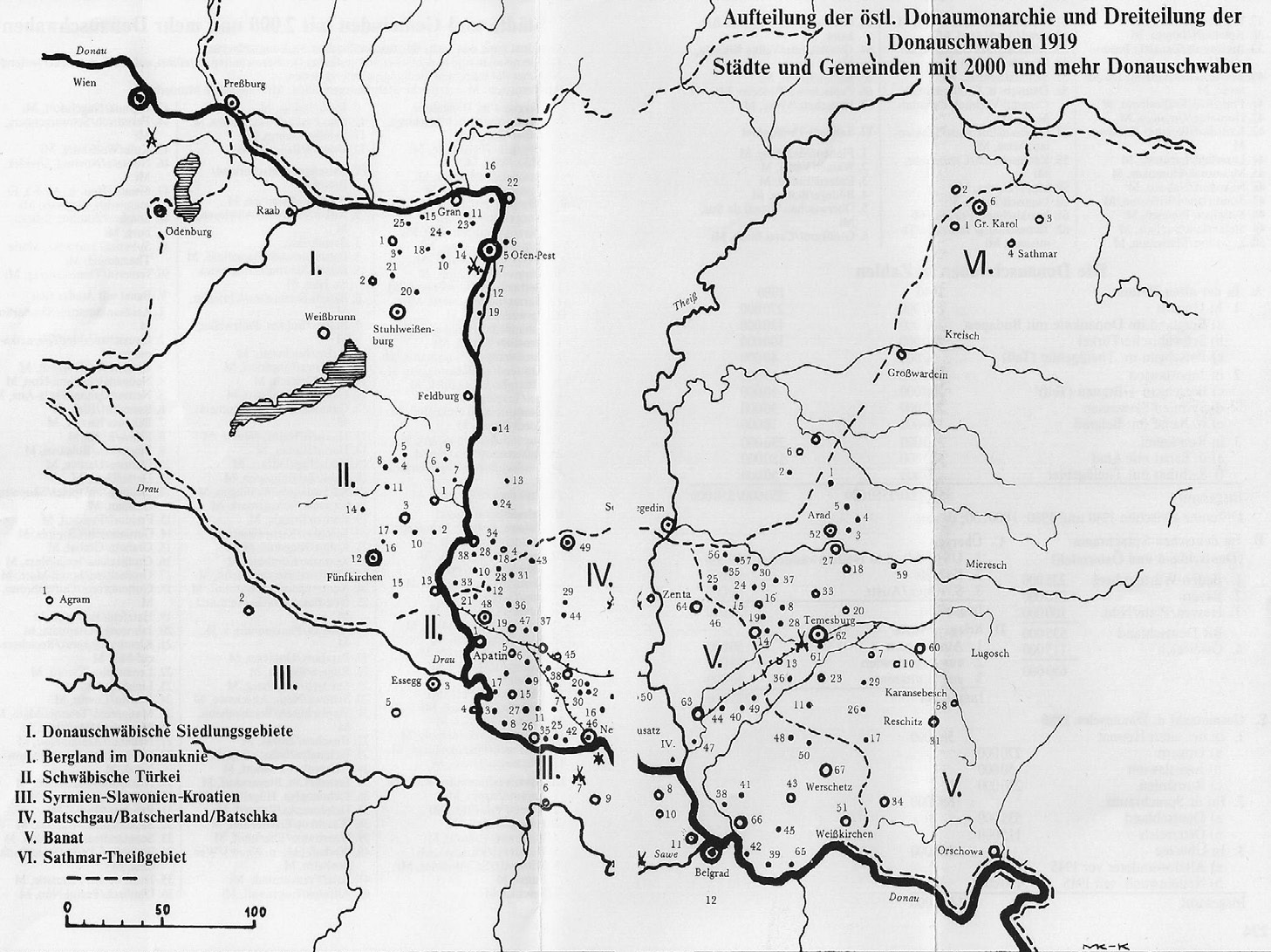 A magyar és német lakosság együttélésének néhány problémája... 2. ábra. Az ún. dunai sváb településterületek Forrás: J. V. Senz: Geschichte der Donauschwaben. München, 1990. Melléklet.