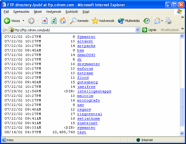 Információ és kommunikáció MS Windows XP FTP (FILE TRANSFER PROTOCOL) protokoll, amely a hálózaton az elektronikus levelek továbbításáért felelős.