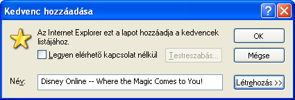 Információ és kommunikáció MS Windows XP CÍM FELVÉTELE A KEDVENCEKBE Böngészés közben az aktuális oldal címét a Kedvencek menü Hozzáadás a Kedvencekhez parancsának használatával vehetjük fel a