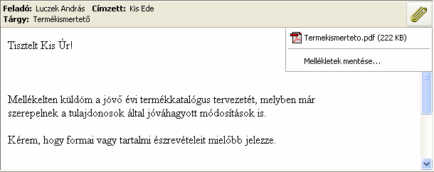 Információ és kommunikáció MS Windows XP CSATOLT FÁJLOK MEGJELENÍTÉSE A könnyebb áttekinthetőség érdekében beérkezett üzeneteinket érdemes érkezés szerint