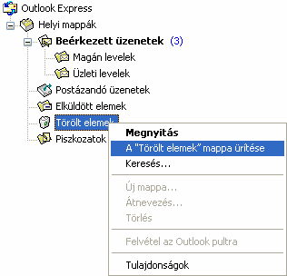 A Törölt elemek mappa ürítését automatizálhatjuk az Eszközök menü Beállítások parancsára kattintva megjeleníthető