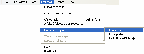 Információ és kommunikáció MS Windows XP ÜZENET- SZABÁLYOK Beérkező üzeneteink feldolgozását automatizálhatjuk az Üzenetszabályok szolgáltatás segítségével.