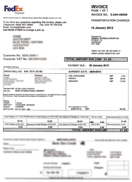 Az Ön FedEx számlája Valamennyi nemzetközi és belföldi (1) küldemény ugyanazon a FedEx számlán kerül feltüntetésre, az alábbi adatokkal.