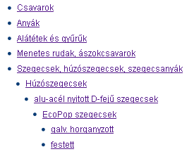 3.2. Keresés termékkategória alapján A következő keresési mód, ha áttekintjük a termékek hierarchikus rendszerbe szedett csoportosítását.