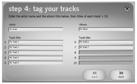 Új zeneszám kezdetének kijelöléséhez nyomja meg oldalt a New Track (=új tétel) gombot az új szám kezdetén, a felvétel végén pedig kattintson a Next-re (=következő), hogy folytathassa a