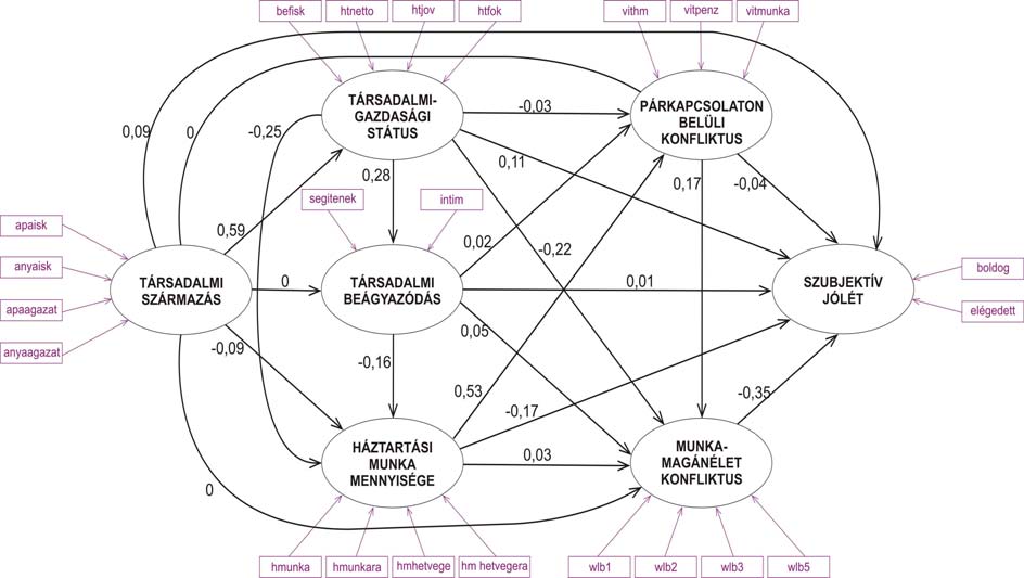 12. táblázat: A látens szint kapcsolódásai Társadalmi származás Társadalmigazdasági státus Társadalmi beágyazódás Háztartási munka mennyisége Párkapcsolaton belüli konfliktus Munkamagánélet