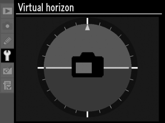 Virtual Horizon (Virtuális horizont) G gomb B Beállítás menü Jelenítsen meg egy virtuális horizontot a fényképezőgép dőlésérzékelőjéből nyert információk alapján.