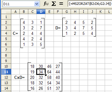 16. FEJEZET. TÖMBKÉPLETEK A CALCBAN 95 16.5. ábra. Mátrixok szorzása eredmény 16.6. 30.