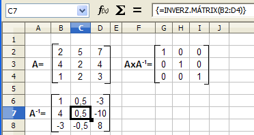 16. FEJEZET. TÖMBKÉPLETEK A CALCBAN 96 tartományba számítottuk ki a függvénnyel. 16.7. ábra. Mátrix inverze INVERZ.MÁTRIX A G1:I4 tartományban az ellenőrzést is elvégezhetjük.