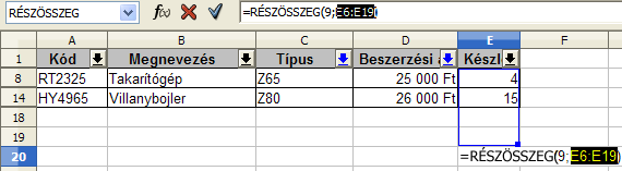 feladat RÉSZÖSSZEG függvény 12.5. Irányított szűrés Az Adat menüpont Szűrő Irányított szűrő parancsával egy szűrőfeltételeket tartalmazó cellatartomány alapján végezhetünk szűrést az adattartományon.