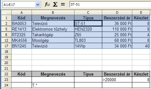 12. FEJEZET. ADATTARTOMÁNYOK A CALCBAN 80 a feltételeknek megfelelő szűrt tartományt a 12.9 ábra 