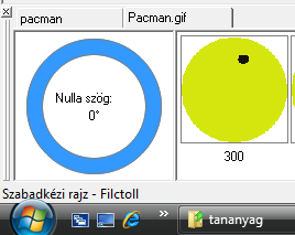 Változtassuk meg az animációt úgy, hogy más fázisok látszódjanak, ha Pacman balra vagy jobbra halad. Nyissuk meg az animációt a LOGOMotion-ban.