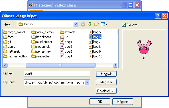 A képválasztó ablakból kiválaszthatjuk a teknőc alakjának szánt képet, mely bármilyen szabványos képformátumú kép lehet.