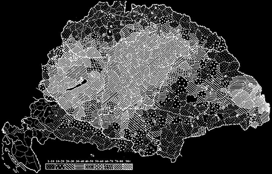 4. ábra: A magyarság aránya a trianoni területváltozások után, százalékban Hol él a magyar nemzet?