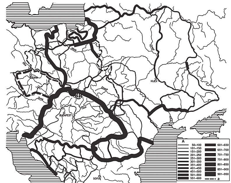 H A J D Ú Z O L T Á N 1. ábra: Az államhatárok állandósága Közép-Európában, 850 1918 Forrás: Rónai 1945.