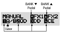 7. fejezet Egyéb funkciók Az effektek be/kikapcsolása a pedálokkal (Manual Mode) A pedálokkal be/kikapcsolható effektek kiválasztása A GT-8 Manual módjában a pedálok meghatározott effektek