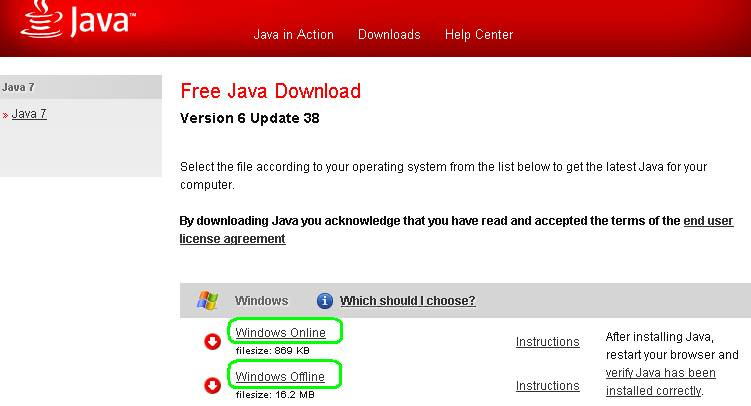 A Java 6 letöltő oldala ( http://java.com/en/download/manual_v6.