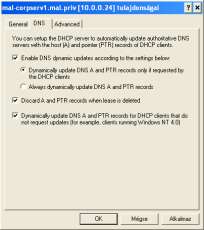 A DHCP és a DNS szolgáltatások együttműködnek, ha ez mi beállítjuk A értékek között nem található olyan, amely a PTR rekordokra vonatkozna.