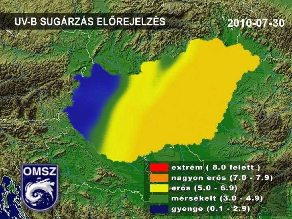 Sugárzás szerepe 3. ábra. UV-B sugárzás előrejelzése 3 A különböző felszínek fényvisszaverő képességét albedonak, a légkör hővisszatartó tulajdonságát pedig üvegházhatásnak nevezzük.