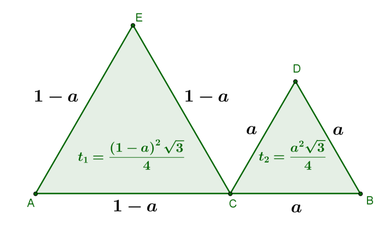 A háromszög két oldala hosszúságú, ezért egyenlő szárú. alapján lévő szögei egyenlők (22,5). Az háromszög egyenlő szárú, mert a oldalán fekvő szögei egyenlők (67,5).