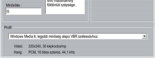 Leírás: Ebben a mezőben adhatók meg a filmbe kódolandó kulcsszavak legfeljebb 256 karakter felhasználásával. Az internetes keresőmotorok általában ez alapján azonosítják a filmeket.