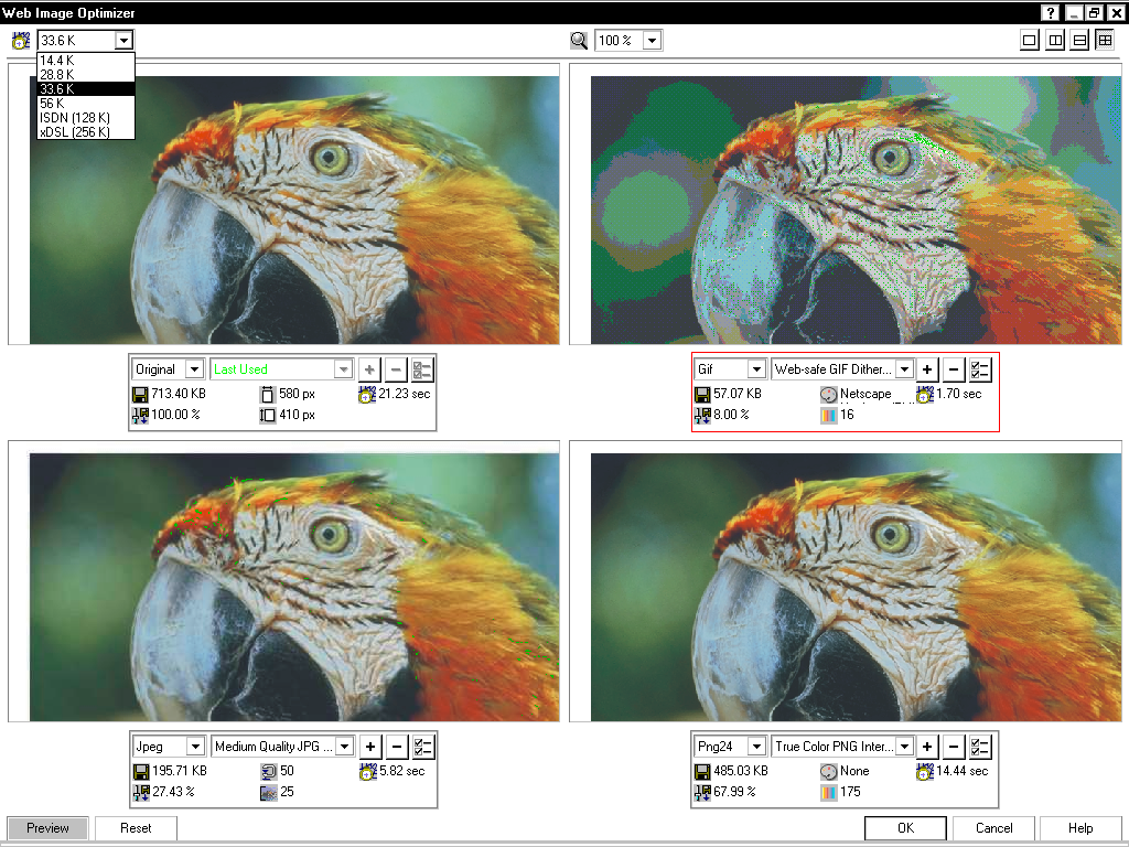 ISMERKEDÉS A PROGRAMMAL 37 Internetre készülő képek optimalizálása A File menü Publish To The Web Web Image Optimizer parancsával indítható funkció segít a képek méretének csökkentésében.