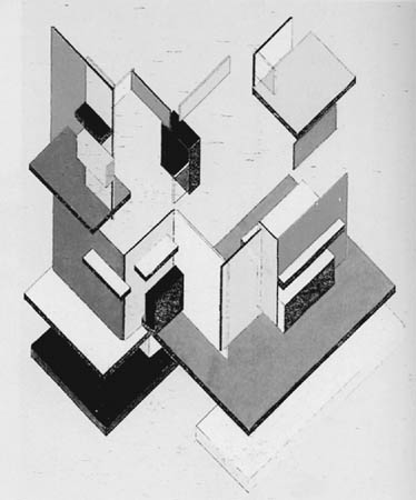 E három szín valamint a fekete, fehér és a szürke hozzáadásával alakul ki a De Stijl kánoni színskálája. ami után nem sokkal Valter Gropius hivatalosan meghívta a Bauhausba előadóként.