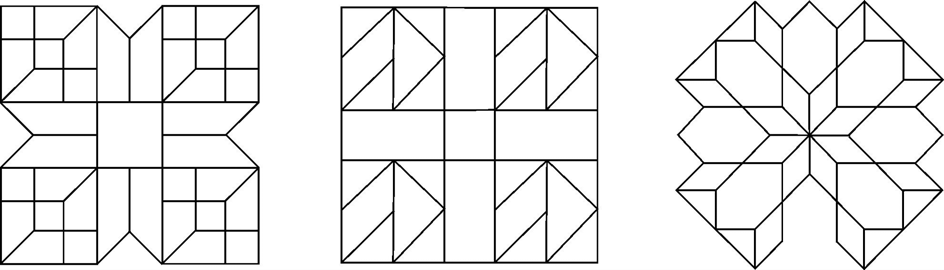 7 MATEMATIKA A 9. ÉVFOLYAM Tanári útmutató 79. A következő ábra egy patchwork mintát ábrázol. Ilyen egységekből készülnek ágyterítők, falisző-nyegek stb.