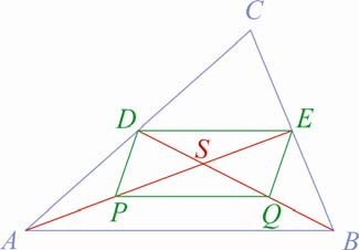 78 MATEMATIKA A 9. ÉVFOLYAM Tanári útmutató A háromszög középvonalai párhuzamosak a háromszög oldalaival. A középvonalak hossza fele akkora, mint a velük párhuzamos oldal hossza.