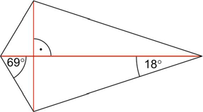 15. modul: SÍKIDOMOK 37 46. Egy deltoidban a két szemközti szög 36 és 138. Mekkora a többi szög, és mekkora szögeket zárnak be az átlók az oldalakkal?