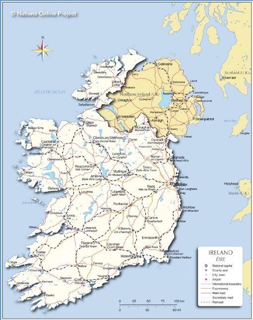 Írország (angolul Ireland ) Európa északnyugati részén és harmadik legnagyobb szigetén, az Ír-szigeten található állam.