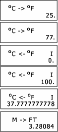 2. Írja be pl, hogy 25C, majd<enter>, Ekkor megjelenik: 3. A jobbra nyíllal megfordíthatja a váltási irányt. 4. Írjunk be 100 of-t, majd <ENTER>, Ekkor megjelenik: 5.