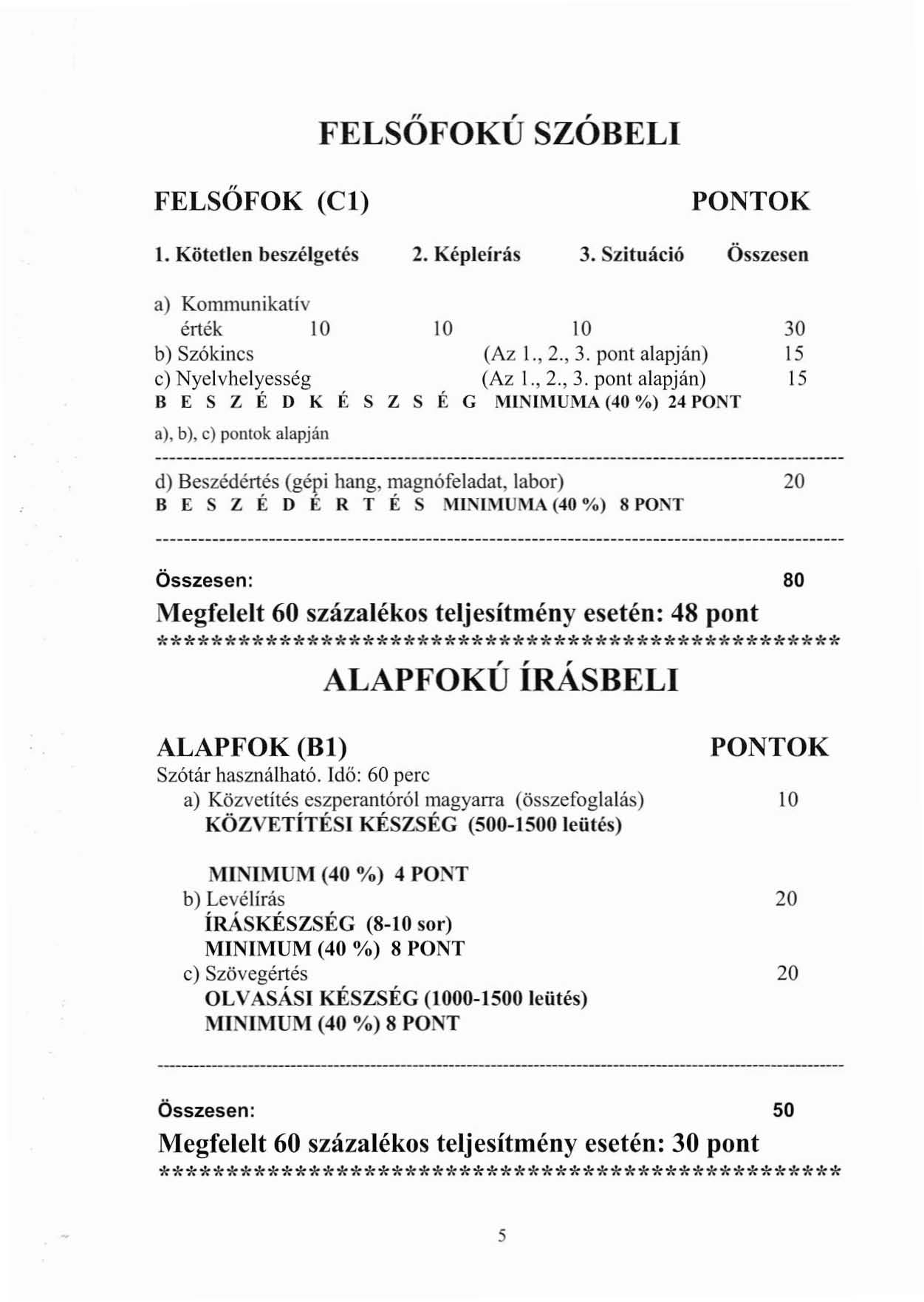 FELSŐFOKÚ SZÓBELI FELSŐFOK (Cl) PONTOK I. Kötetlen beszélgetés 2. Képleírás 3.