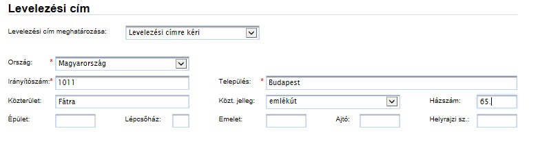A levelezési cím meghatározása legördülő listából