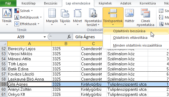 104 í r t a : V i d a A t t i l a - w w w. h a n s a g i i s k. h u Oldaltörések beszúrása A Lap elrendezésetöréspontokoldaltörés beszúrása paranccsal előrehozhatod az oldaltöréseket.