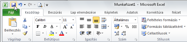 Mentés parancs A gyorsindító eszköztárról vagy Ctrl-S Első mentéskor szokás szerint meg kell adni a fájl nevét, helyét.