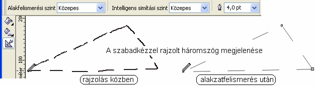 ISMERKEDÉS A PROGRAMMAL 17 ható be. Az eszköz felismeri a vonalstílusokat is, vagyis a szaggatott vonallal rajzolt szabadkézi objektumokat is megfelelően alakítja át. 1-6.