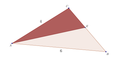 Az ABC háromszög A csúcsánál levő szög 0, az innen induló szögfelező a szemközti oldalt az E pontban metszi Mekkora az AEC