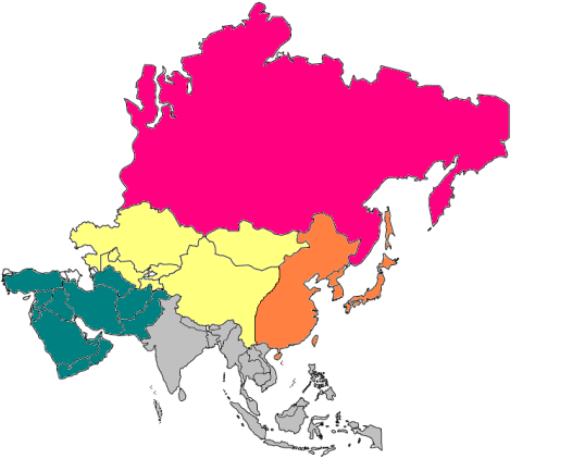 Félszigetei: Koreai-, Indokínai-, Maláj-, Hindusztáni-, Arab-, Kis-Ázsia félszigete. Ázsia részei: Észak-Ázsia Közép (belső) ázsia Kelet-Ázsia Délnyugat-Ázsia Gyors a népességnövekedés.