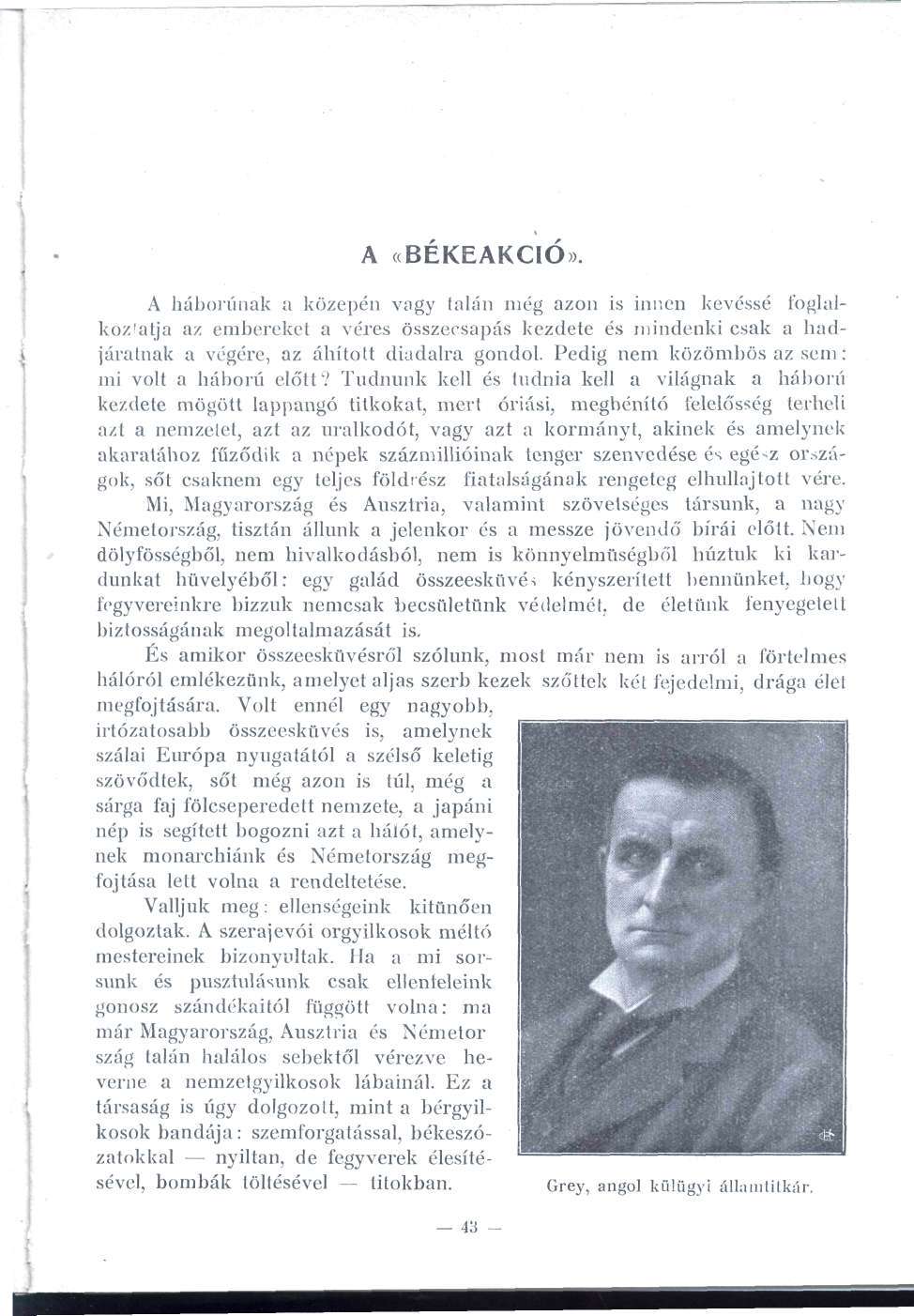 A (BÉKEAKCIÓ). A háborúnak a közepén vagy talán még azon is innen kevéssé foglalkoztatja az embereket a véres összecsapás kezdete és mindenki csak a hadjáratnak a végére, az áhított diadalra gondol.