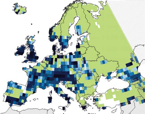 Lengyelország, Németország, Ausztria, Svájc, Franciaország és Olaszország széles területein (5.1. ábra).