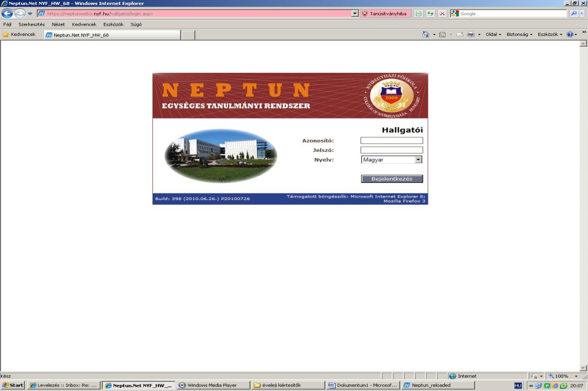 A NEPTUN segédlet a hallgatók részére A Nyíregyházi Főiskolán a hallgatókkal kapcsolatos adminisztratív munkák a NEPTUN.NET számítógépes rendszerben (továbbiakban Neptun) folynak.