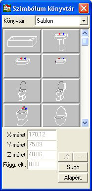 4-7.ábra: Részlet a SABLON könyvtár grafikus menüjéből Az adatok beállítása után elhelyezhetjük a szimbólumot az alaprajzon a szimbólumokhoz tartozó alaprajzi