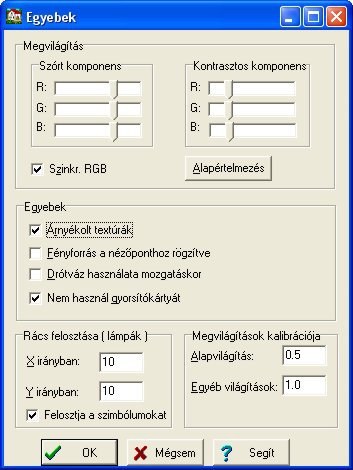 8-4. ábra: 3D Egyebek dialógusdoboza Szórt komponens módosításához a szín három (piros, zöld, kék) összetevőjének állításával keverhetjük a színeket.