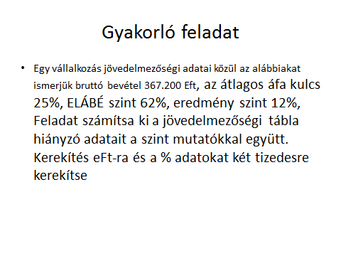 Bruttó bevétel -Áfa 18% Nettó bevétel -ELÁBÉ =Árrés 56.