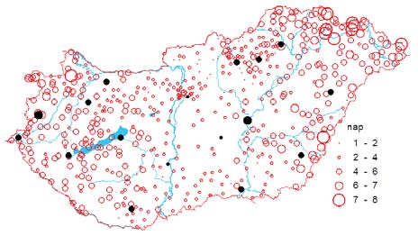 Az észlelôs meteorológiai állomások adatait sötét jelölôvel kiemeltük, mivel ezek az értékek tekinthetôk leginkább mérvadónak a csapadékmérô állomások adataiban többé-kevésbé megjelenô emberi