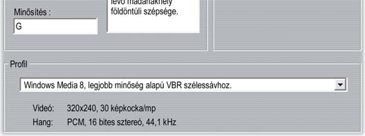 Profil: Itt választhatja meg a film lejátszási minőségét a célplatform azon számítógépek köre, amelyeken várhatóan lejátsszák a filmet képességeinek megfelelően.