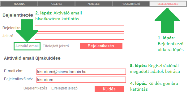 A Bejelentkező név mező kitöltése nem kötelező, az akkor fontos, ha egy e-mail címmel többször regisztrált és egy meghatározott felhasználót szeretne aktiválni.
