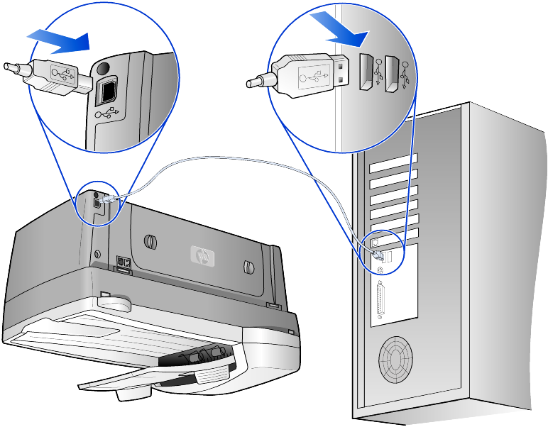 8. fejezet a kábel csatlakoztatása a számítógép USB-portjához a hp officejet csatlakoztatása több számítógéphez Ha a PC hálózatba kötött, valamint a hálózaton egy másik számítógéphez csatlakozik egy